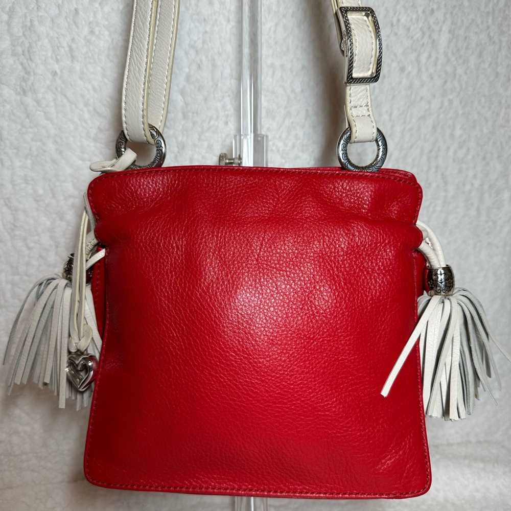 Brighton Red Leather Crossbody with White Strap and Tassels